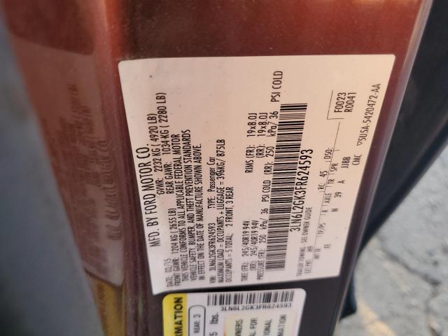 3LN6L2GK3FR624593 - 2015 LINCOLN MKZ 勃艮第红 照片 12