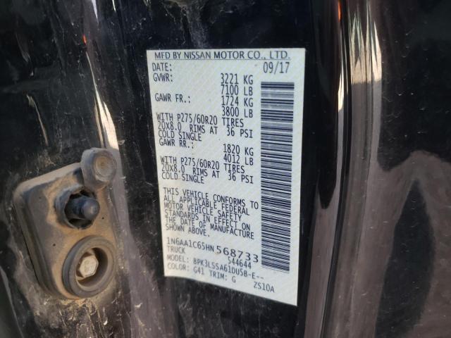 1N6AA1C65HN568733 - 2017 NISSAN TITAN SV BLACK photo 12