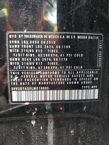 3VV2B7AX0LM010005 - 2020 VOLKSWAGEN TIGUAN SE BLACK photo 14