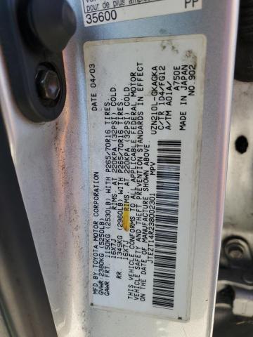JTEZT14R238002301 - 2003 TOYOTA 4RUNNER SR5 SILVER photo 12