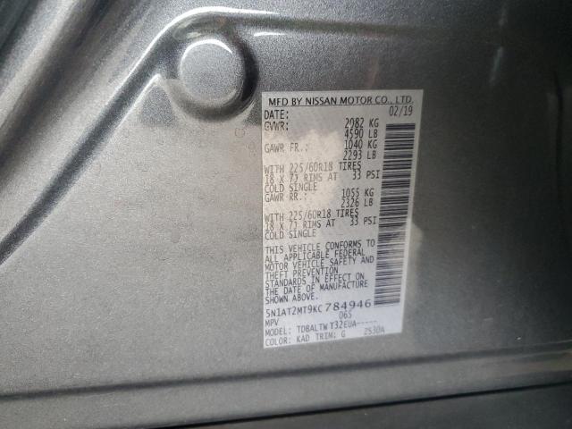 5N1AT2MT9KC784946 - 2019 NISSAN ROGUE S GRAY photo 12