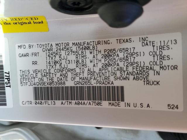 5TFJU4GN9EX053988 - 2014 TOYOTA TACOMA DOUBLE CAB PRERUNNER WHITE photo 12