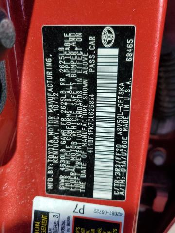 4T1BF1FK7CU626854 - 2012 TOYOTA CAMRY BASE RED photo 13