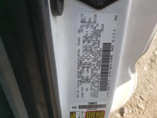 5TFTX4CN4CX018732 - 2012 TOYOTA TACOMA ACCESS CAB თეთრი ფოტო 12