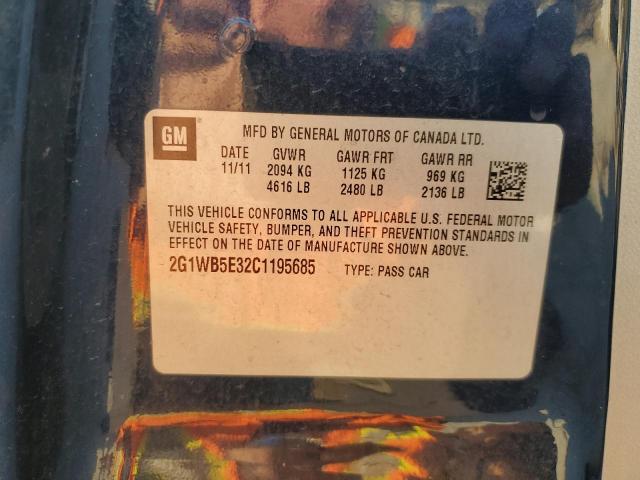 2G1WB5E32C1195685 - 2012 CHEVROLET IMPALA LT Mavi fotoğraf 12