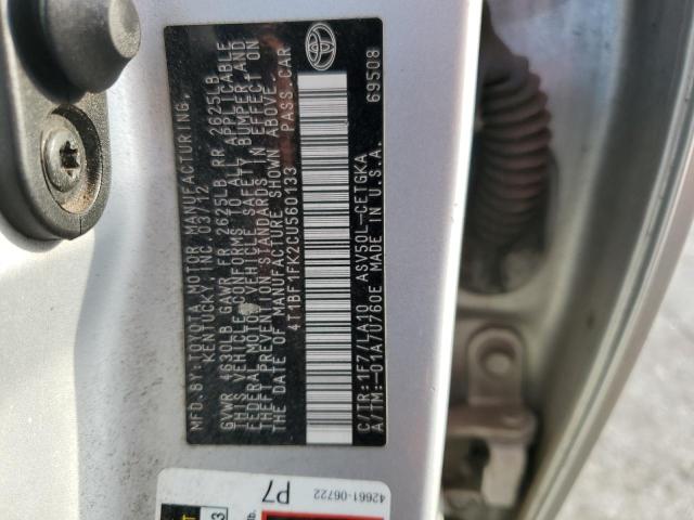4T1BF1FK2CU560133 - 2012 TOYOTA CAMRY BASE SILVER photo 12