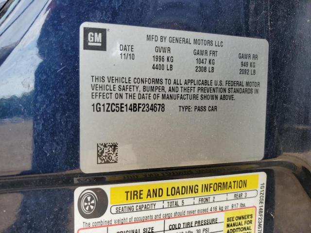 1G1ZC5E14BF234678 - 2011 CHEVROLET MALIBU 1LT Կապույտ լուսանկար 12