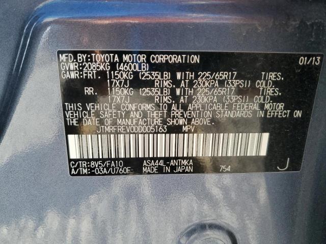 JTMRFREV0DD005163 - 2013 TOYOTA RAV4 XLE BLUE photo 13