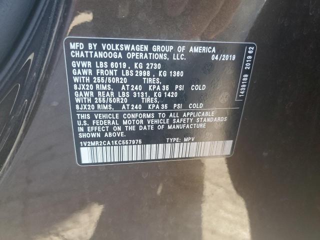 1V2MR2CA1KC557975 - 2019 VOLKSWAGEN ATLAS SEL BROWN photo 13