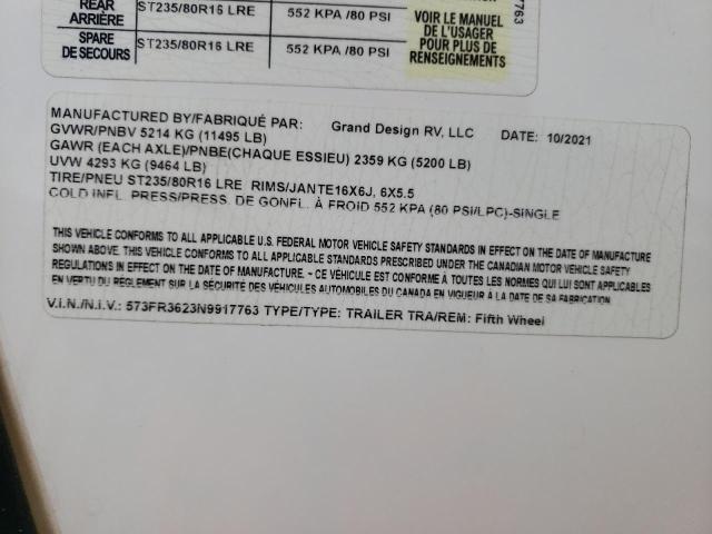 573FR3623N9917763 - 2022 GRAN REFLECTION WHITE photo 10