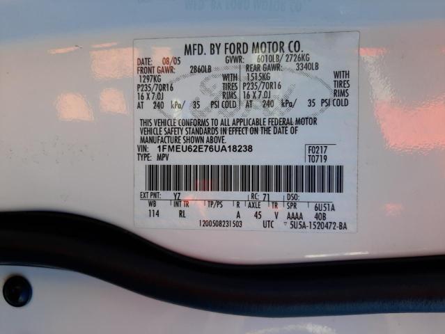 1FMEU62E76UA18238 - 2006 FORD EXPLORER XLS WHITE photo 13