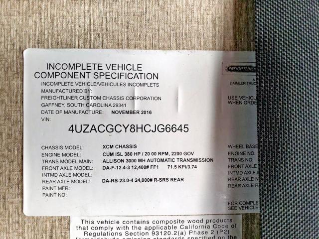 4UZACGCY8HCJG6645 - 2017 FREIGHTLINER CHASSIS XC ნაცრისფერი ფოტო 10