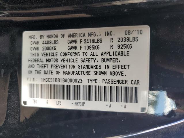 1HGCS1B81BA000023 - 2011 HONDA ACCORD EXL BLACK photo 13