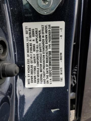 19XFC1F38ME007588 - 2021 HONDA CIVIC EX GRAY photo 12