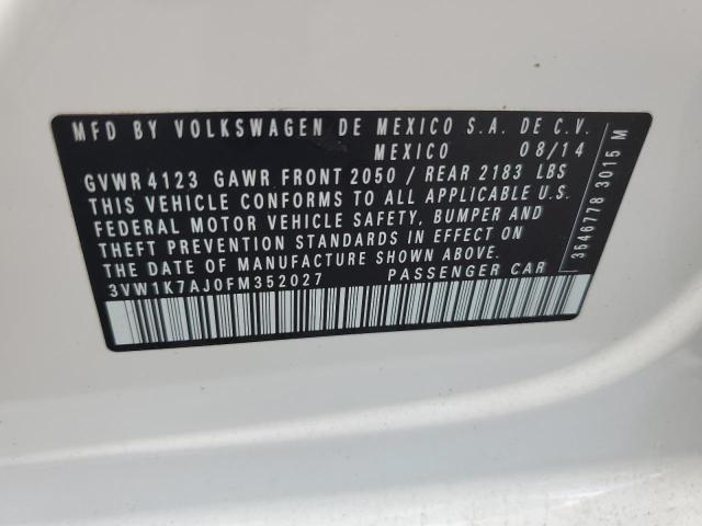 3VW1K7AJ0FM352027 - 2015 VOLKSWAGEN JETTA BASE WHITE photo 13
