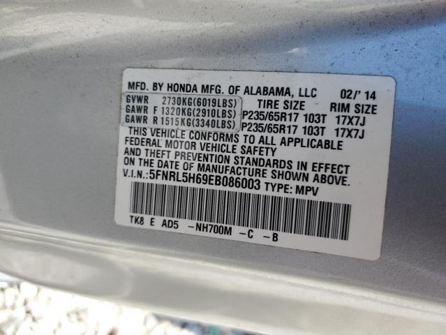 5FNRL5H69EB086003 - 2014 HONDA ODYSSEY EXL SILVER photo 13
