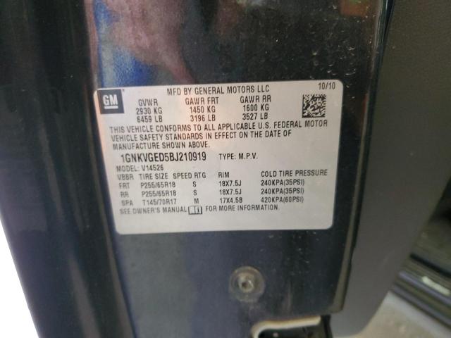 1GNKVGED5BJ210919 - 2011 CHEVROLET TRAVERSE LT BLACK photo 13