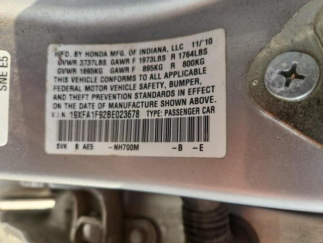 19XFA1F92BE023678 - 2011 HONDA CIVIC EXL ნაცრისფერი ფოტო 12