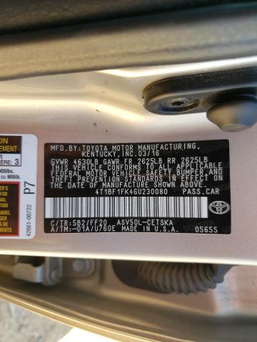 4T1BF1FK4GU230080 - 2016 TOYOTA CAMRY LE GOLD photo 12