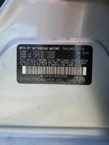 ML32A3HJ1KH015506 - 2019 MITSUBISHI MIRAGE ES SILVER photo 12