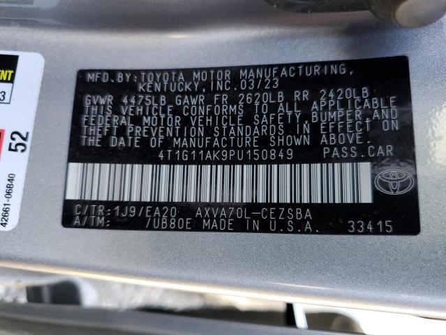 4T1G11AK9PU150849 - 2023 TOYOTA CAMRY SE NIGHT SHADE SILVER photo 13