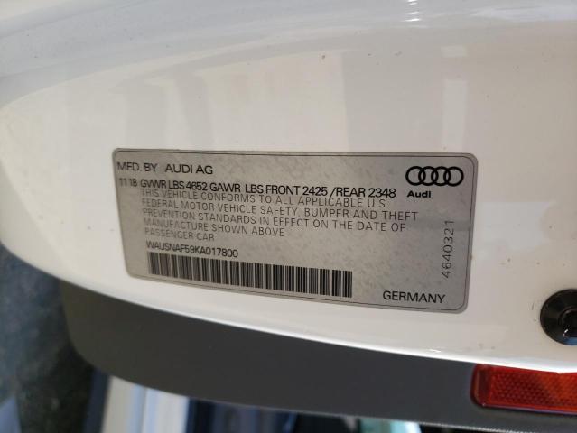 WAUSNAF59KA017800 - 2019 AUDI A5 PREMIUM WHITE photo 12