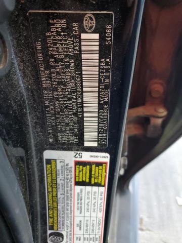 4T1B11HK2KU680671 - 2019 TOYOTA CAMRY L BLACK photo 12