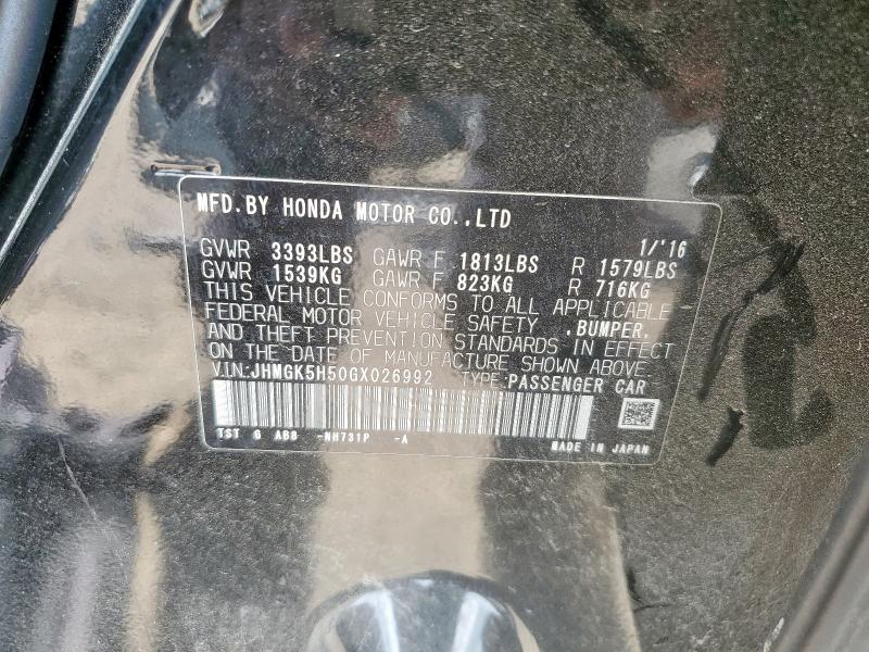 JHMGK5H50GX026992 - 2016 HONDA FIT LX 黑色 照片 13