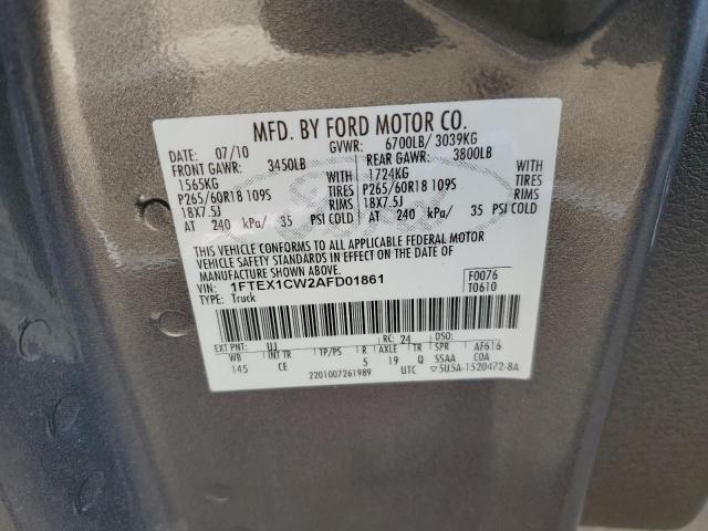 1FTEX1CW2AFD01861 - 2010 FORD F150 SUPER CAB GRAY photo 12