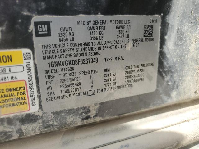 1GNKVGKD8FJ267948 - 2015 CHEVROLET TRAVERSE LT GRAY photo 13