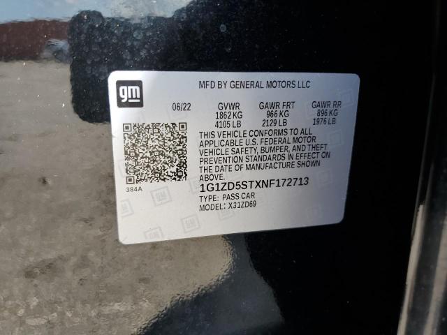 1G1ZD5STXNF172713 - 2022 CHEVROLET MALIBU LT BLACK photo 12