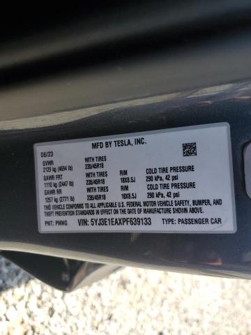 5YJ3E1EAXPF639133 - 2023 TESLA MODEL 3 GRAY photo 12