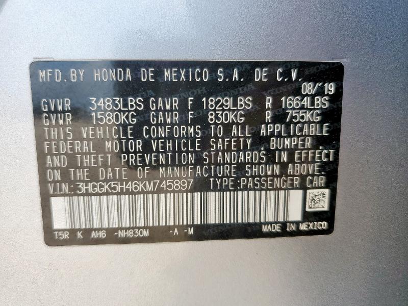 3HGGK5H46KM745897 - 2019 HONDA FIT LX ვერცხლისფერი ფოტო 13