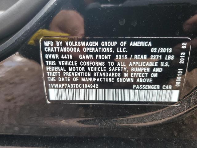 1VWAP7A37DC104942 - 2013 VOLKSWAGEN PASSAT S BLACK photo 12