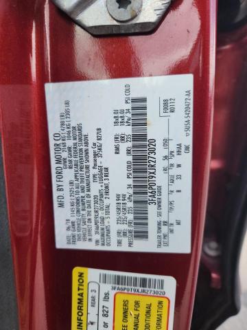 3FA6P0T9XJR273020 - 2018 FORD FUSION SE RED photo 12