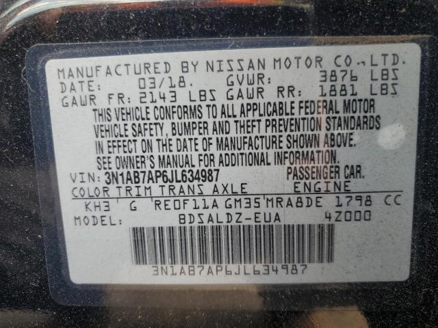 3N1AB7AP6JL634987 - 2018 NISSAN SENTRA S BLACK photo 12