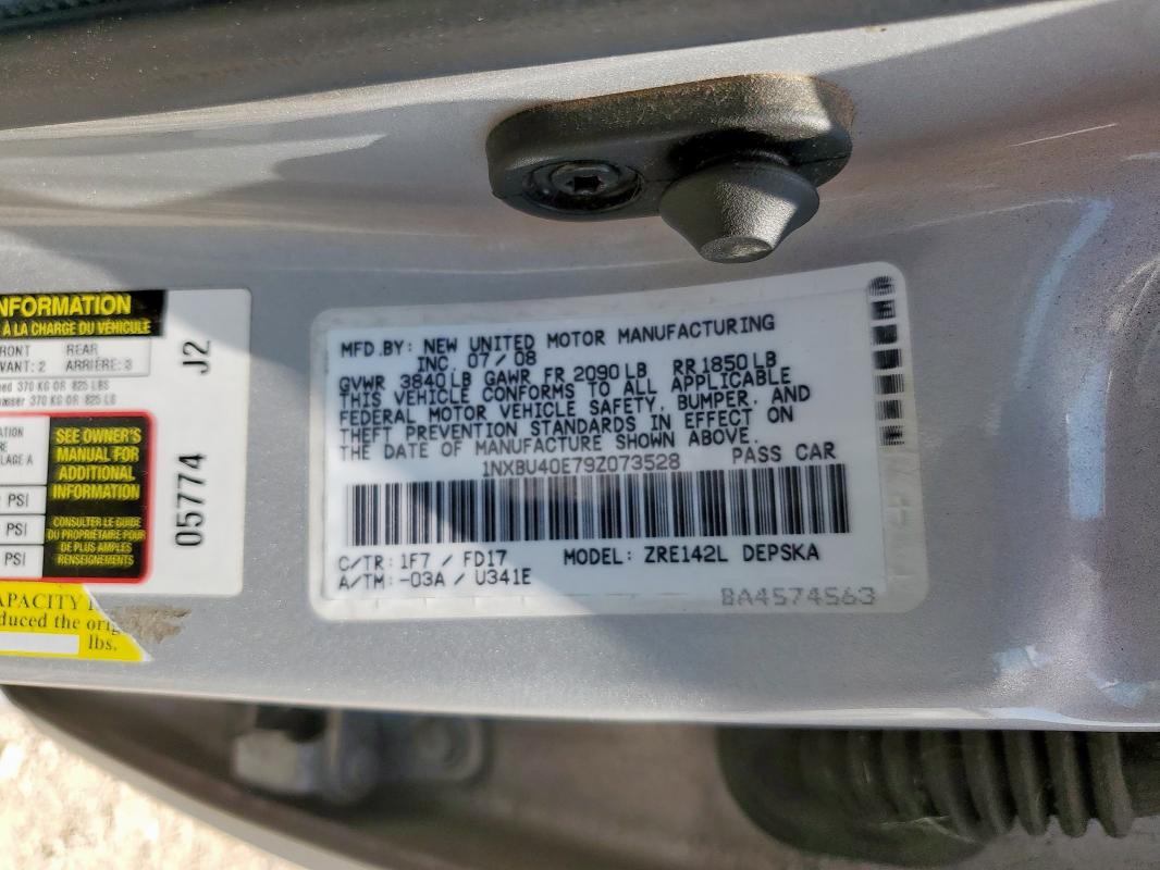 1NXBU40E79Z073528 - 2009 TOYOTA COROLLA BASE Արծաթագույն լուսանկար 13