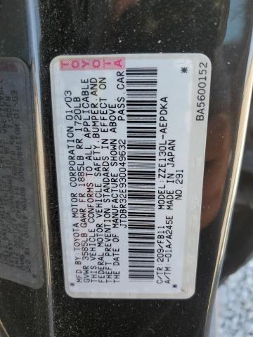 JTDBR32E930049632 - 2003 TOYOTA COROLLA CE 黑色 照片 12