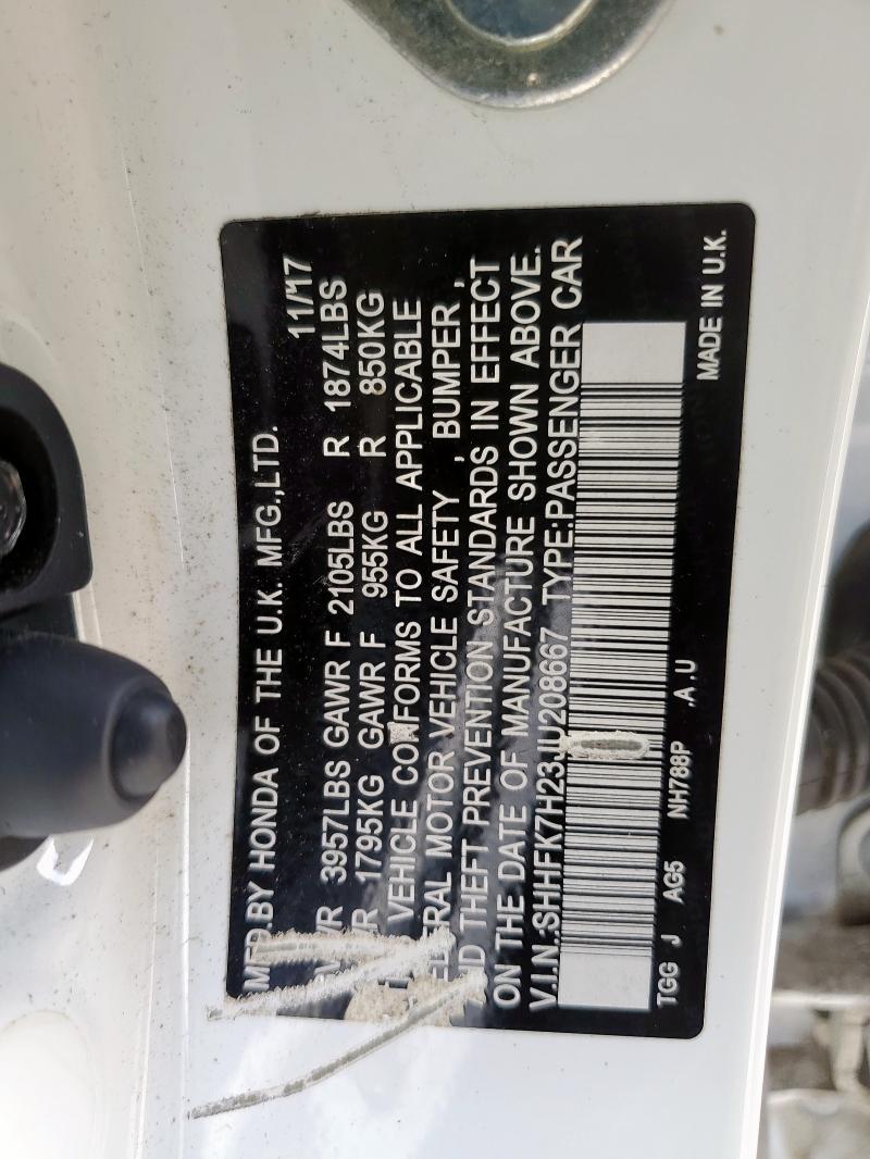 SHHFK7H23JU208667 - 2018 HONDA CIVIC LX WHITE photo 12