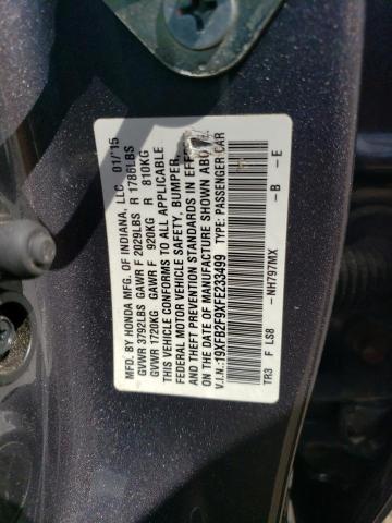 19XFB2F9XFE233499 - 2015 HONDA CIVIC EXL GRAY photo 13
