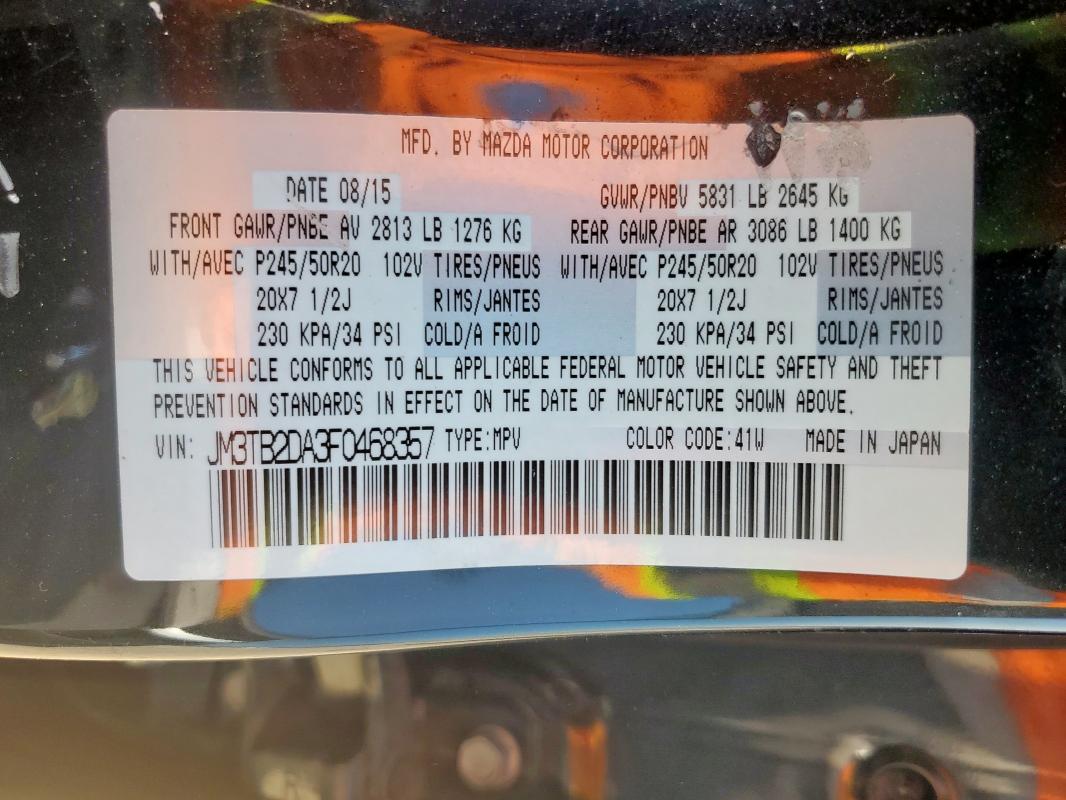 JM3TB2DA3F0468357 - 2015 MAZDA CX-9 GRAND TOURING BLACK photo 13