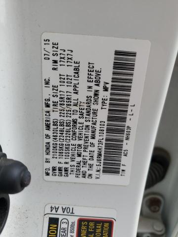 5J6RM4H73FL108103 - 2015 HONDA CR-V EXL WHITE photo 13