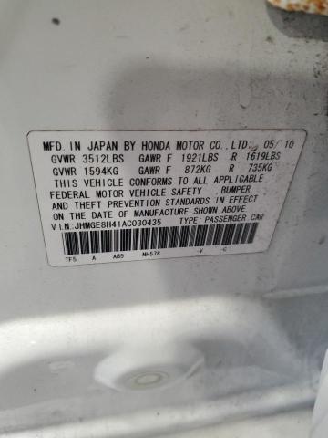 JHMGE8H41AC030435 - 2010 HONDA FIT SPORT WHITE photo 13