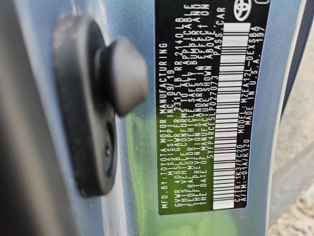 5YFP4RCE5LP027073 - 2020 TOYOTA COROLLA SE ლურჯი ფოტო 12