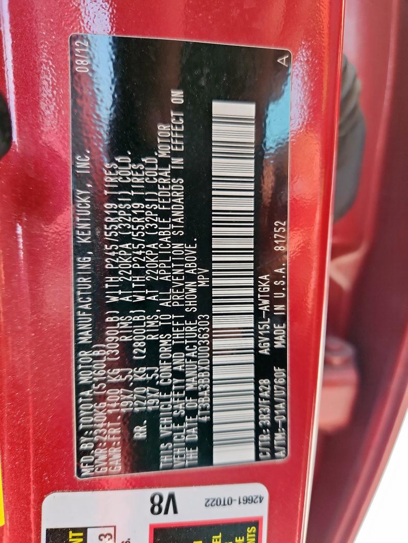 4T3BA3BBXDU036303 - 2013 TOYOTA VENZA LE RED photo 12