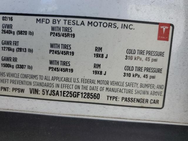5YJSA1E25GF128560 - 2016 TESLA MODEL S GRAY photo 12