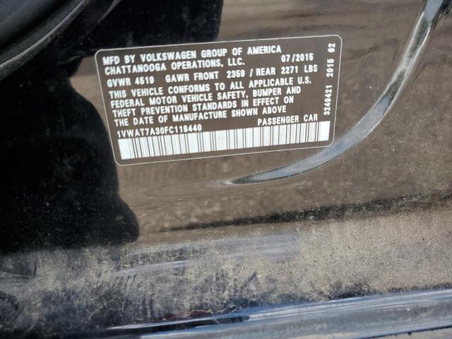 1VWAT7A30FC118440 - 2015 VOLKSWAGEN PASSAT S 黑色 照片 12