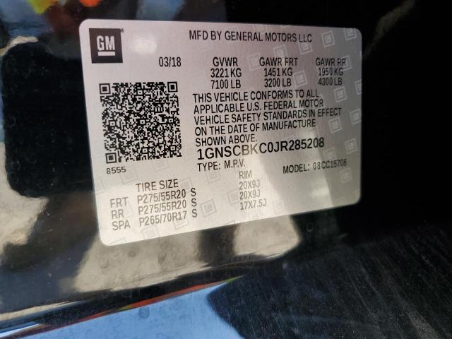 1GNSCBKC0JR285208 - 2018 CHEVROLET TAHOE C1500 LT შავი ფოტო 13