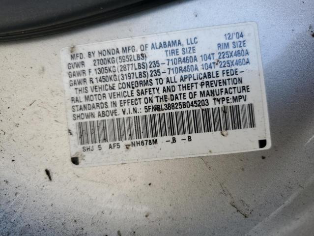 5FNRL38825B045203 - 2005 HONDA ODYSSEY TOURING SILVER photo 13