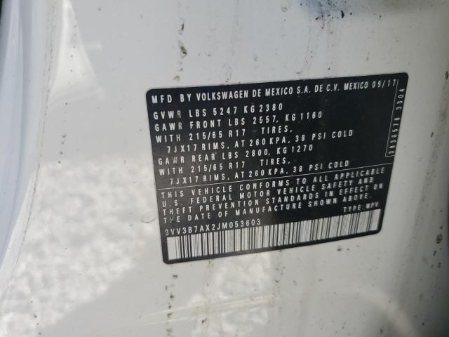 3VV3B7AX2JM053603 - 2018 VOLKSWAGEN TIGUAN SE Weiß Foto 13